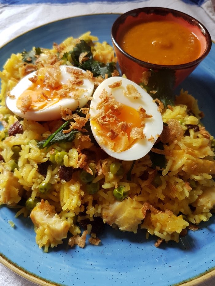Kedgeree with soft boiled eggs